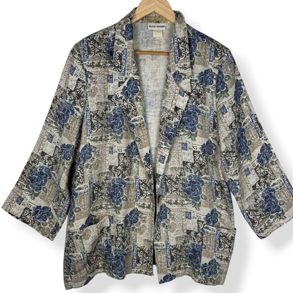 Vintage Alice Stuart Blazer Size Large Garden Floral Grannycore Cottagecore 90s